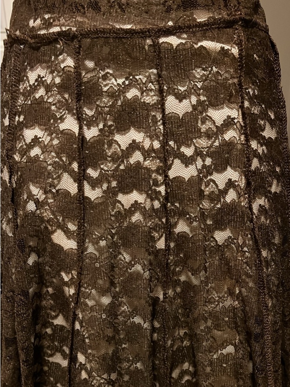 Brown Lace Overlay Skirt - Women's Elegant A-line
